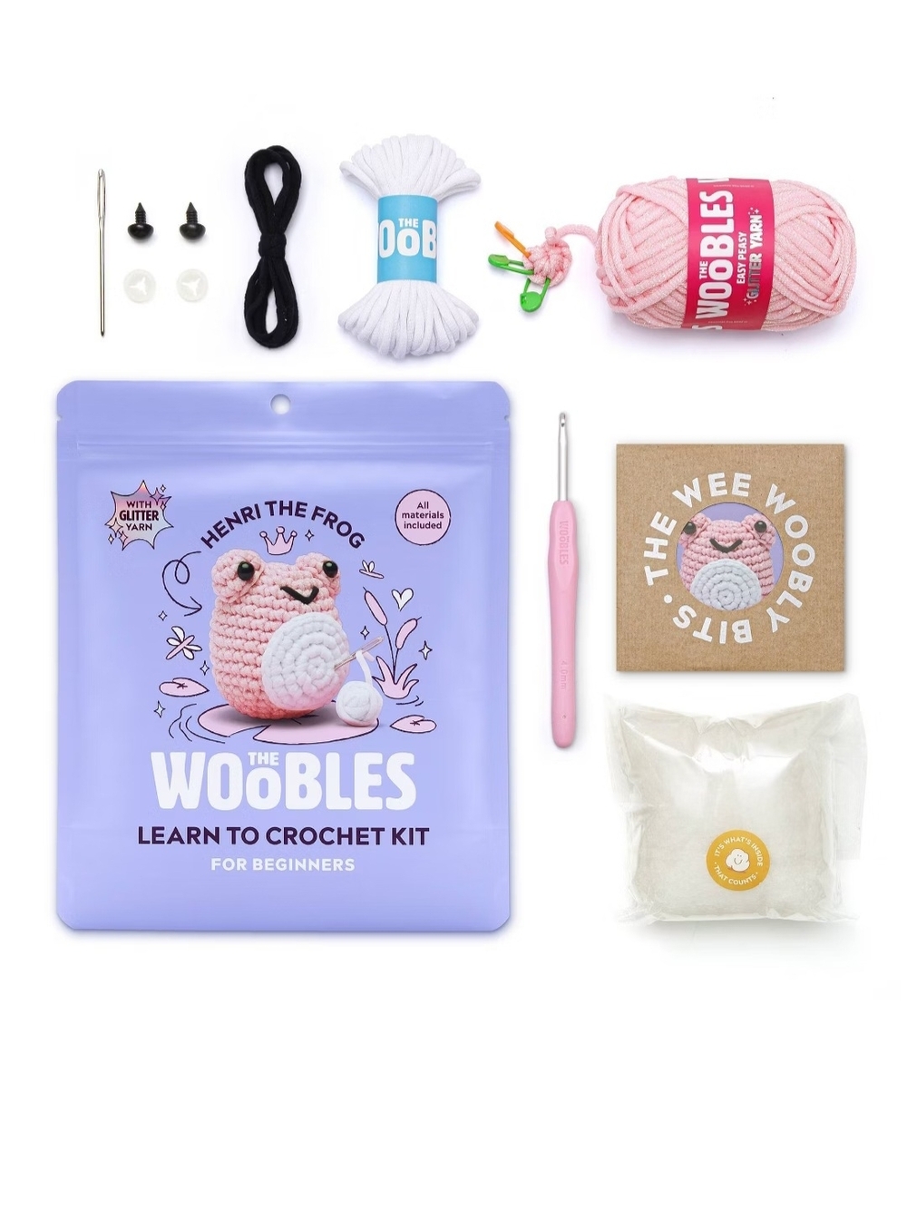 The Woobles Henri the Frog Crochet Kit - Pink/White - Picture 2 of 6